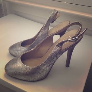 BCBG silver heels
